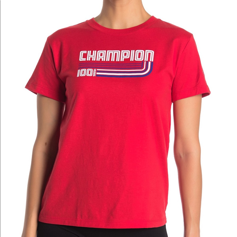NEW Champion retro logo tee red size large